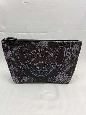 Disney Lilo & Stitch "Cute But Weird" Black Grunge Wedge Cosmetic Makeup Bag